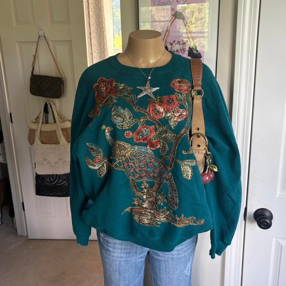Y2K Vintage Peacock Floral Graphic Sweatshirt